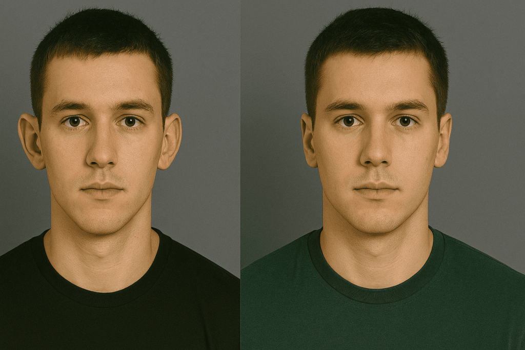 Esempio di correzione asimmetria auricolare con tecnica di otoplastica moderna prima e dopo