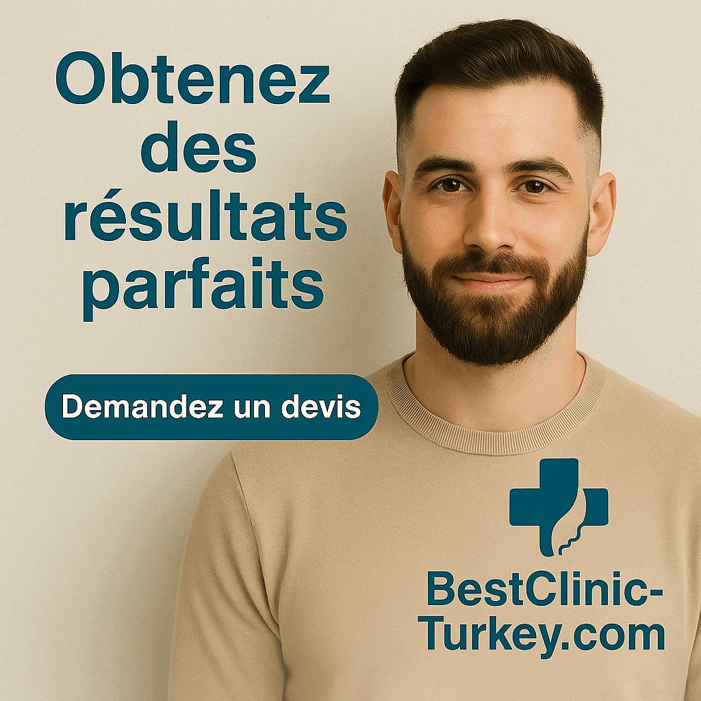 Homme avec barbe soignée et cheveux denses après une greffe capillaire en Turquie.