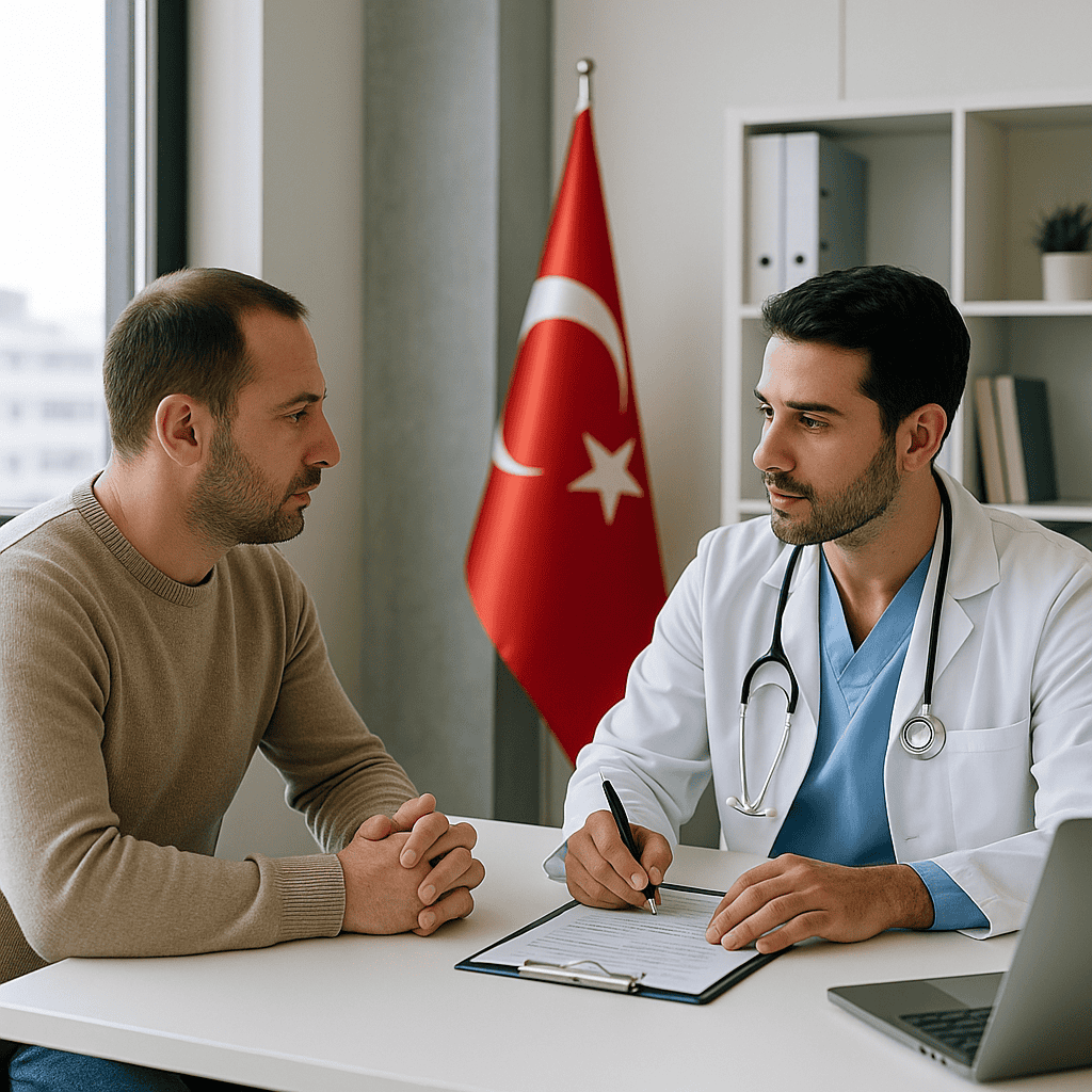 Consulto medico tra chirurgo e paziente per preventivo trasparente su trapianto capelli in Turchia