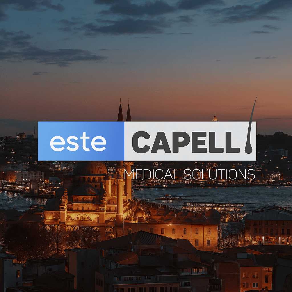Centre-ville d'Istanbul au coucher du soleil, vue panoramique sur la mosquée historique et le Bosphore, solutions médicales innovantes offertes par BestClinic.