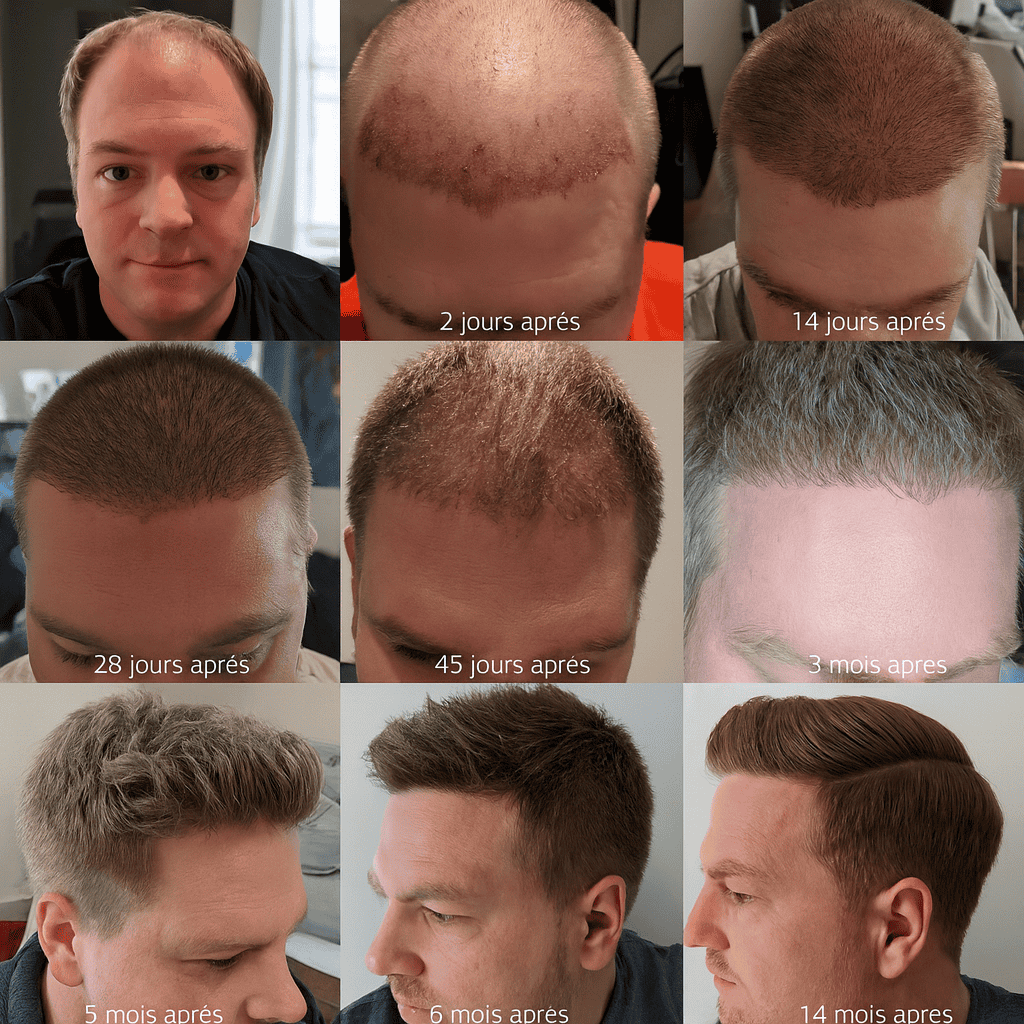 Evoluzione e risultati del trapianto capelli: foto prima e dopo a 2, 14, 28 giorni e fino a 14 mesi