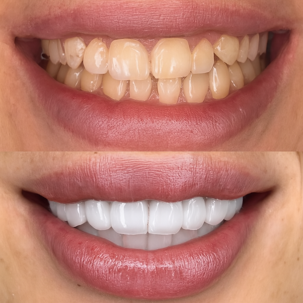Risultato estetico di un sorriso perfetto ottenuto con faccette dentali in porcellana in Turchia