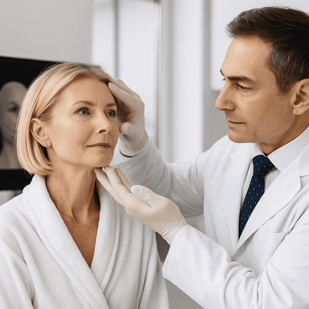 Peau de patiente Madame lors d'une consultation esthétique, traitement dermatologique à BestClinic Turkey.