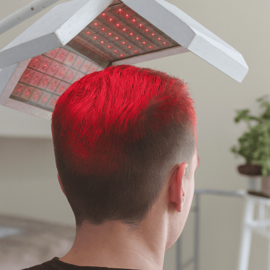 Trattamento laser LLLT a bassa intensità con luce rossa per stimolare la ricrescita dei capelli dopo un trapianto
