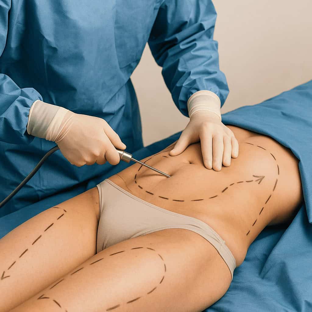 préparation d’une zone abdominale avant un traitement de remodelage corporel