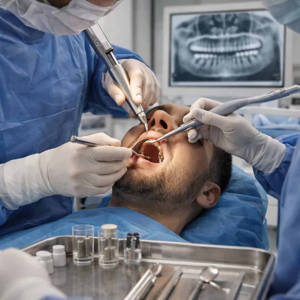 Pose d’implants dentaires en Turquie lors de la phase chirurgicale en clinique spécialisée