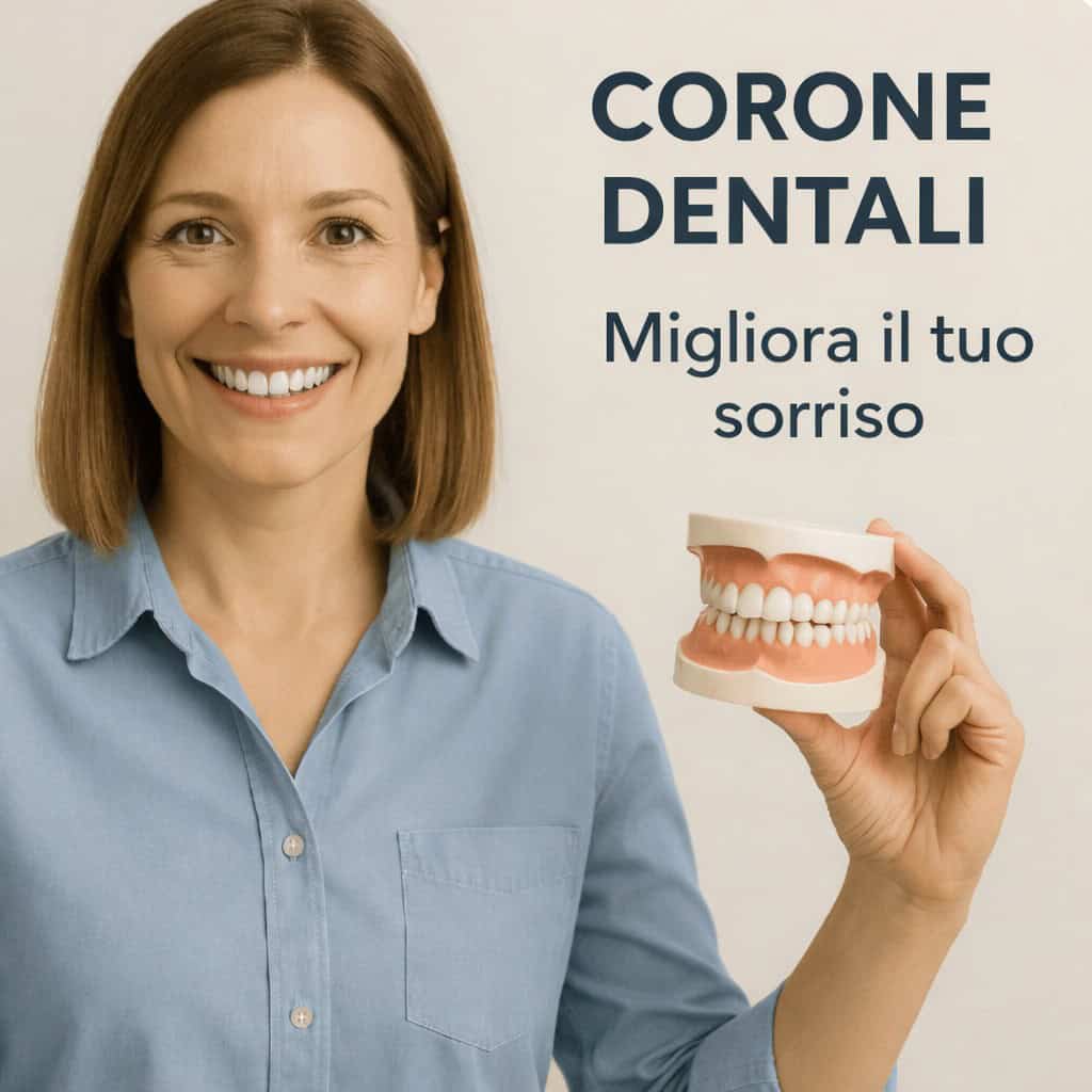 Paziente sorridente mostra un modello di protesi dentaria dopo l'applicazione di corone in Turchia