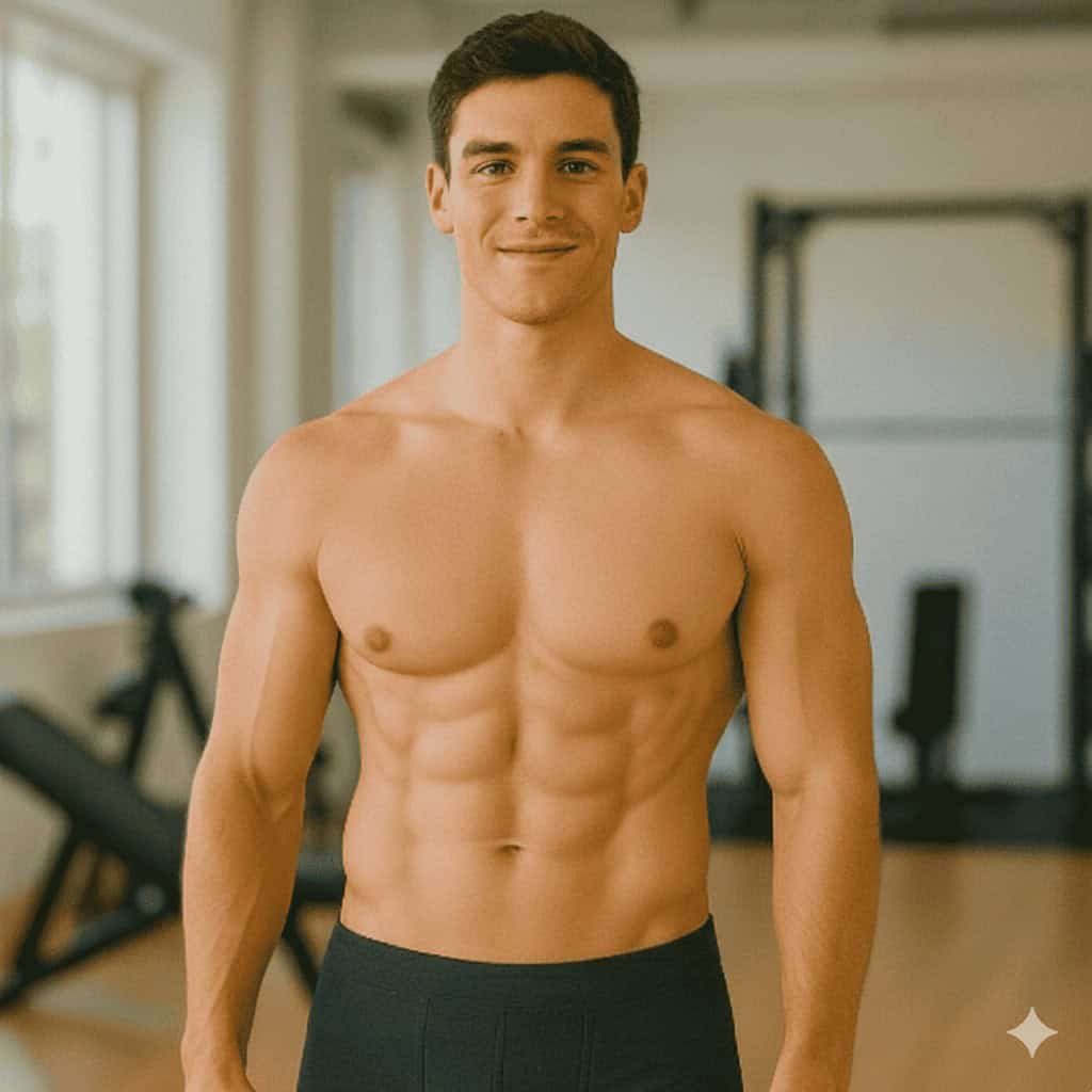 Paziente in palestra che mostra un addome scolpito grazie alla tecnica di chirurgia addominale VASER.
