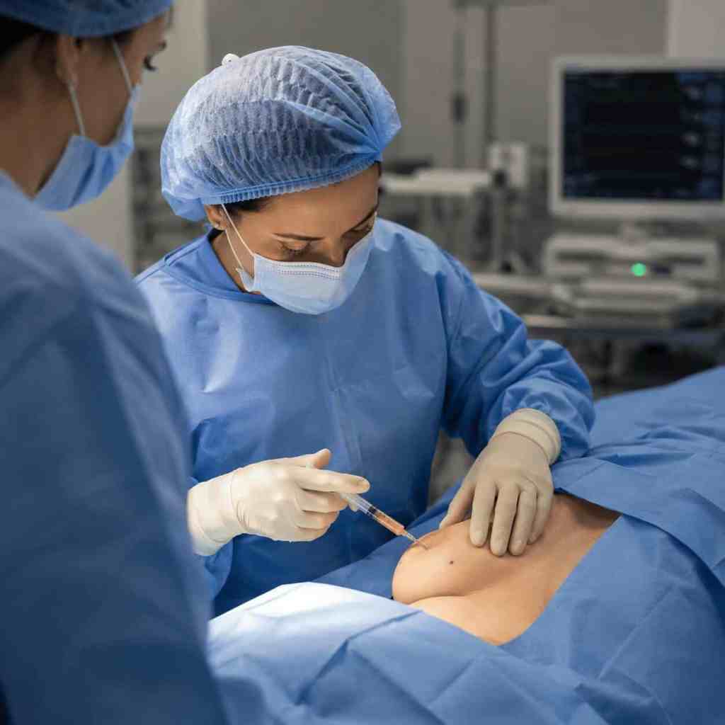 Réinjection de la graisse purifiée dans les seins pendant un lipofilling mammaire en Turquie afin d'obtenir une augmentation naturelle de la poitrine.