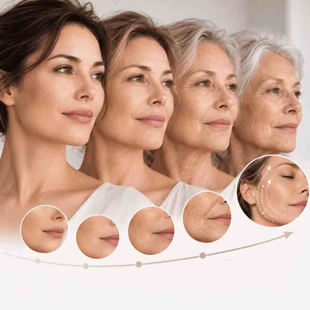Visages de femmes de différents âges illustrant l’âge idéal pour un lifting du visage