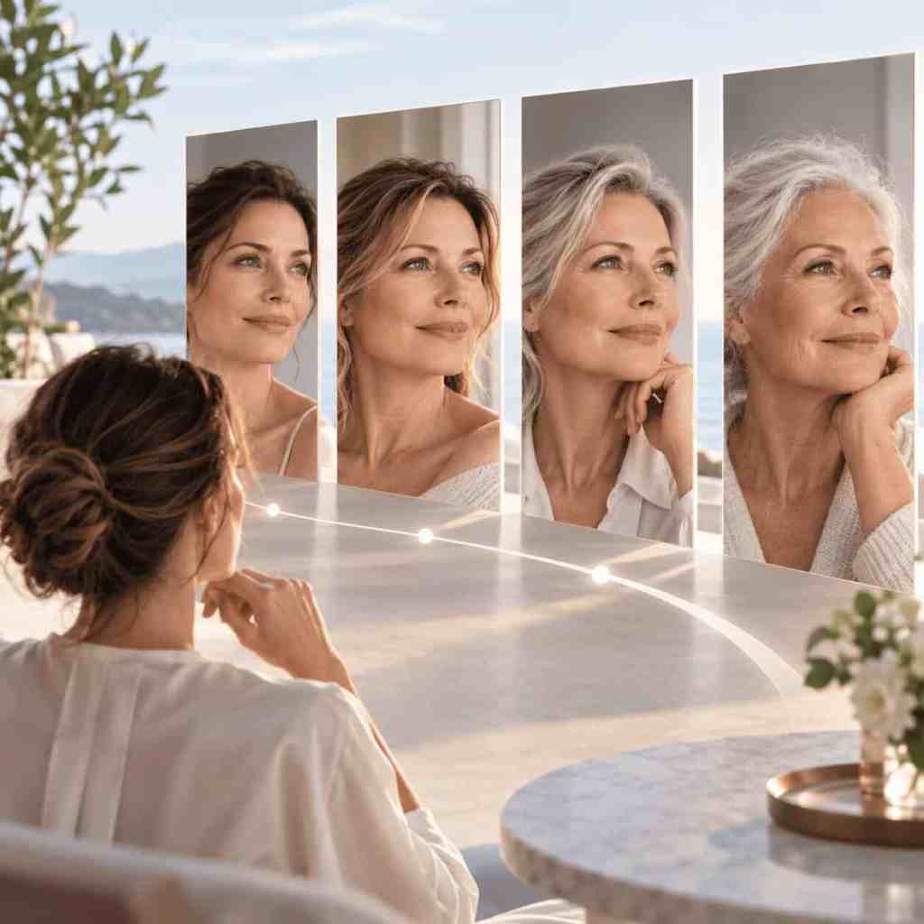 Evoluzione del viso a diverse età per illustrare l’età di un lifting del viso