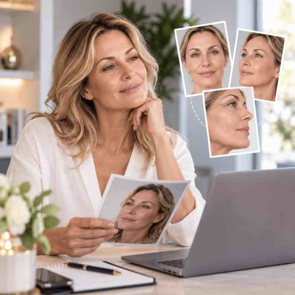 Donna che riflette sul momento giusto per prendere in considerazione un lifting del viso