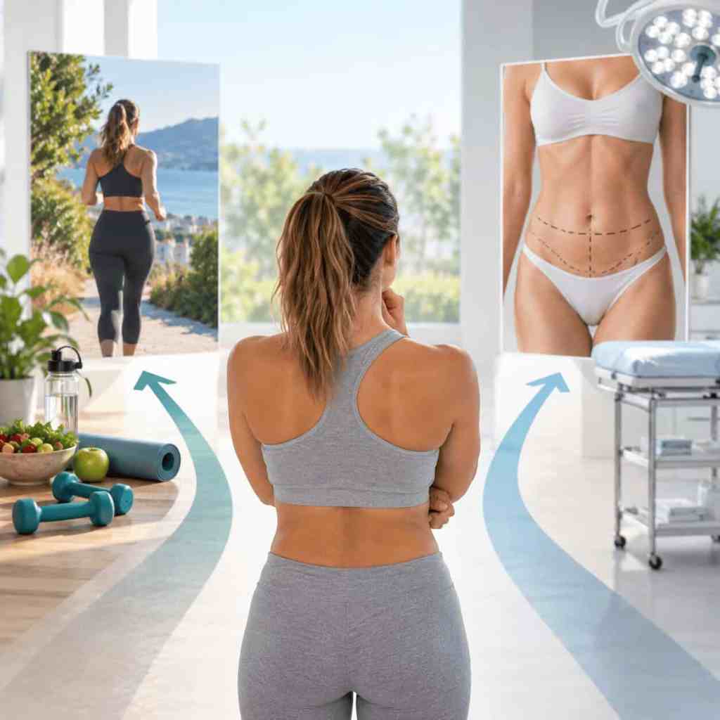 Femme envisageant une abdominoplastie après avoir stabilisé son poids