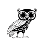 Owl with musical notes and classical music symbols, representing the Creative Commons project.