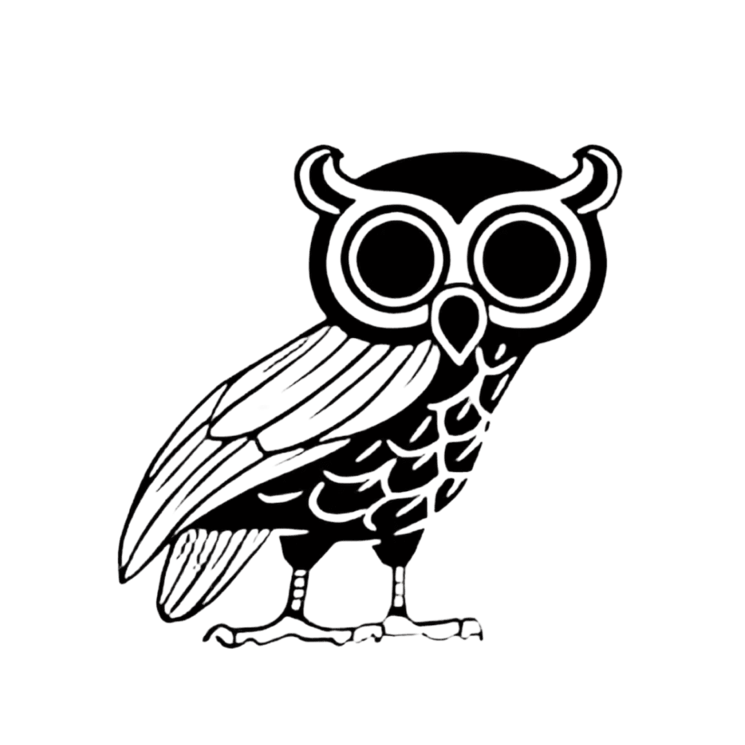 Owl with musical notes and classical music symbols, representing the Creative Commons project.