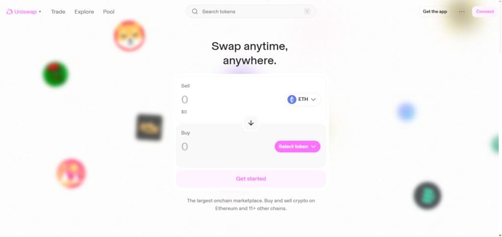 Download the app for Uniswap or navigate to the website