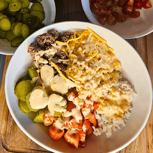 Comfort In a Bowl: Big Mac Rice Bowls with Fresh Toppings.