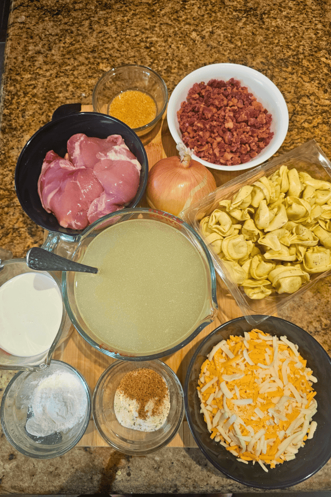 Delicious chicken and bacon tortellini with creamy sauce and fresh ingredients. Perfect comfort food.
