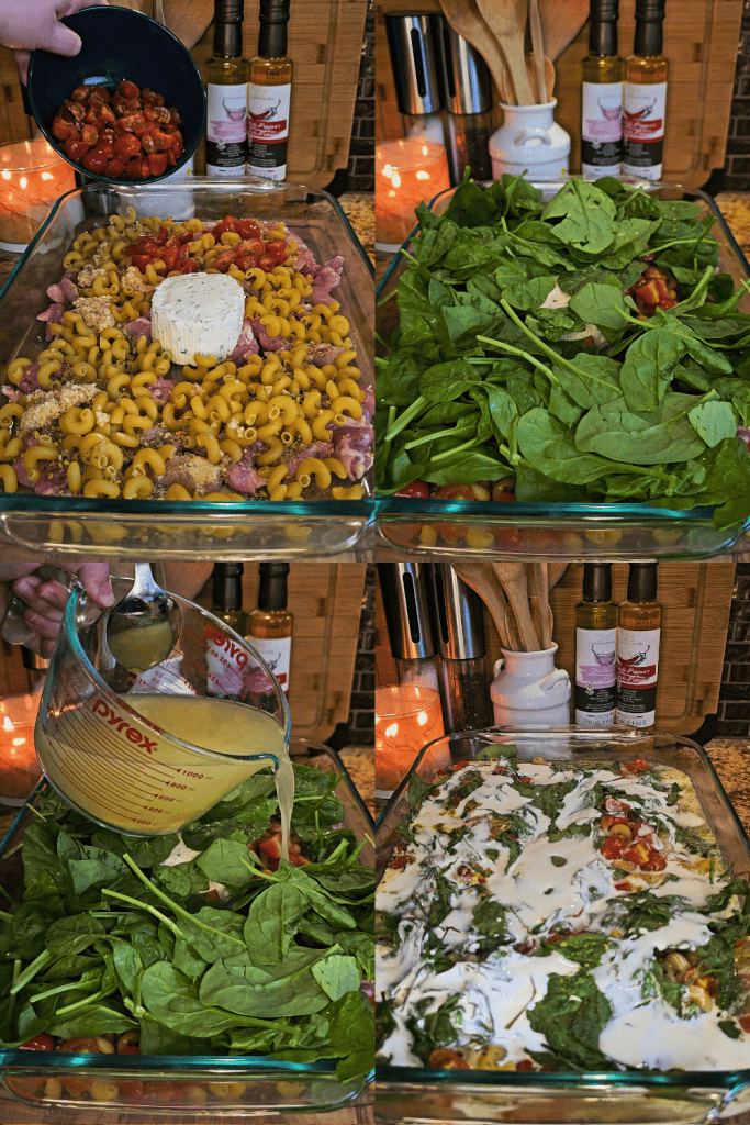 Fresh spinach and herbs with creamy garlic sauce for a delicious pasta dish.