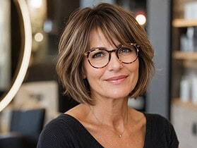 Coupe de cheveux femme 50 ans avec lunettes