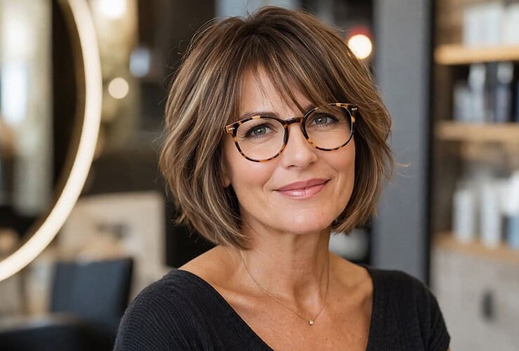 Coupe de cheveux femme 50 ans avec lunettes