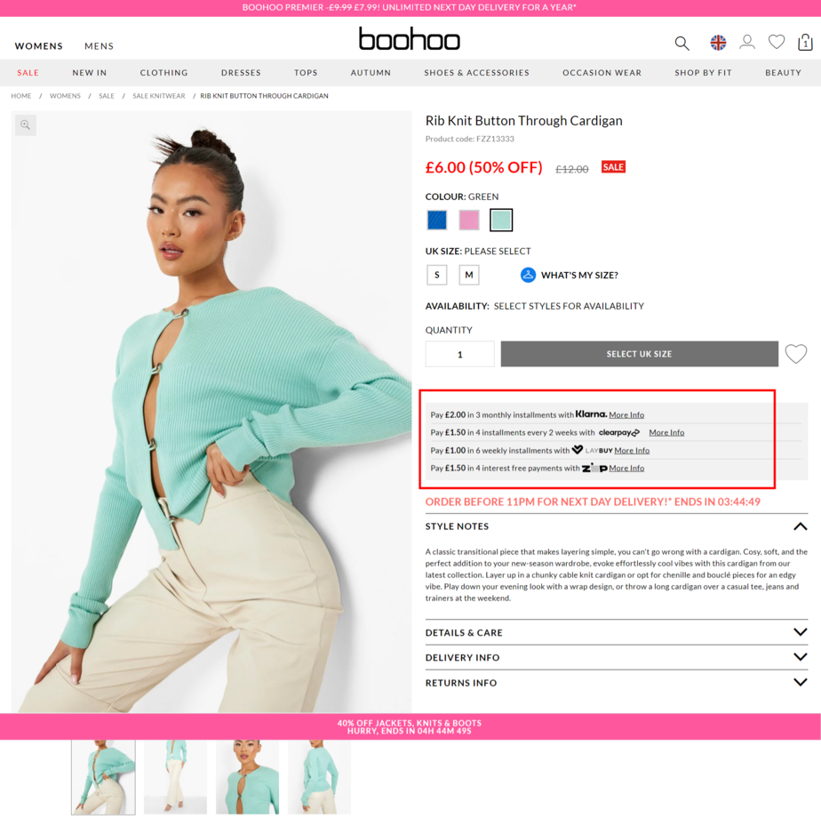reduce abandoned checkouts by offering payments in instalments with Klarna - like Boohoo