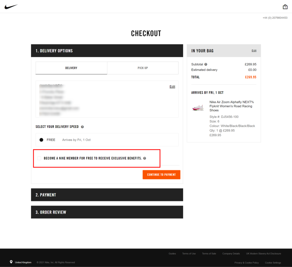 reduce abandoned checkout like nike - offer an incentive to join