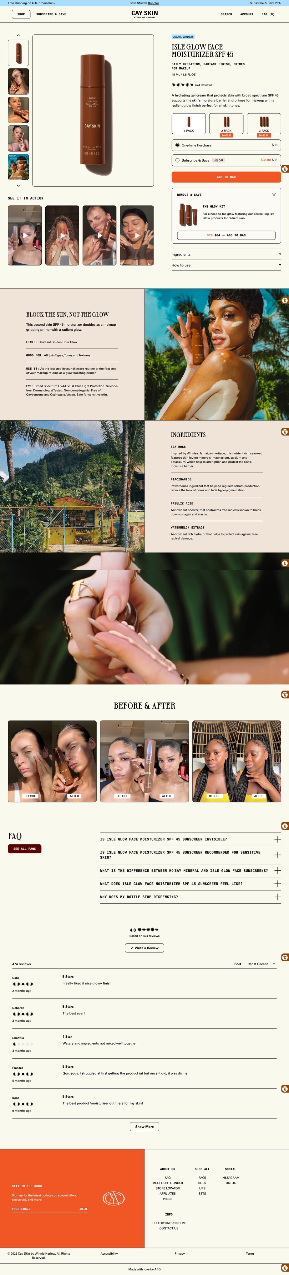 Cay Skin product page design