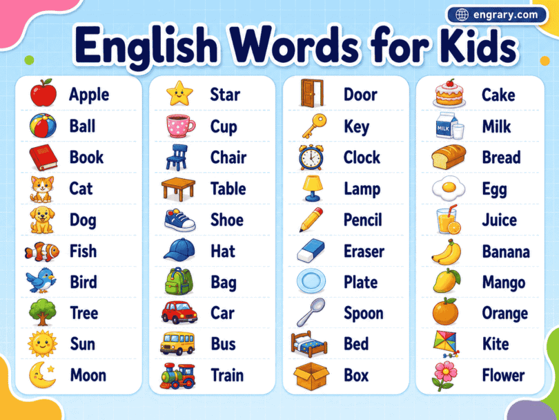 English Vocabulary Words for Kids with Pictures
