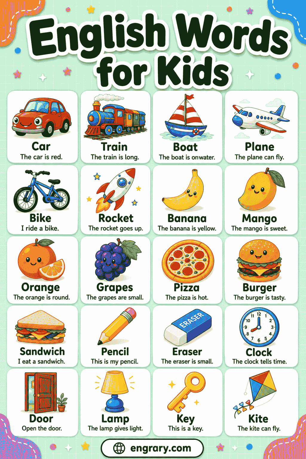 English Vocabulary Words for Kids with Sentences