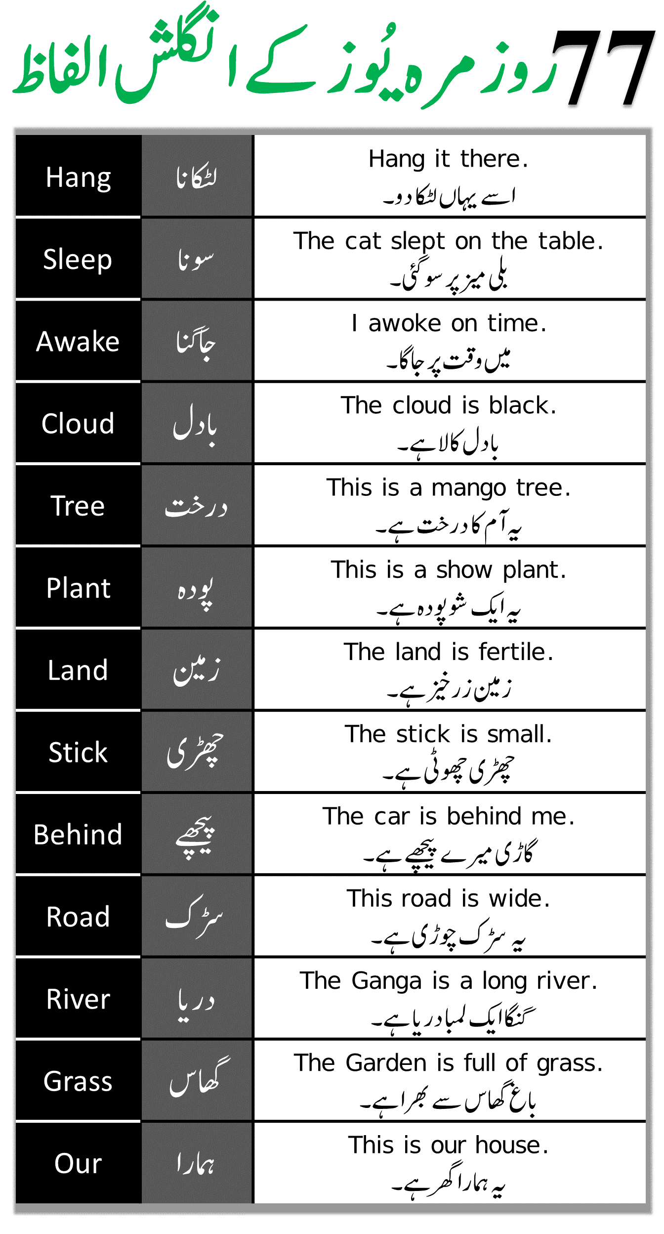 77 Daily Use English Words with Urdu Meanings