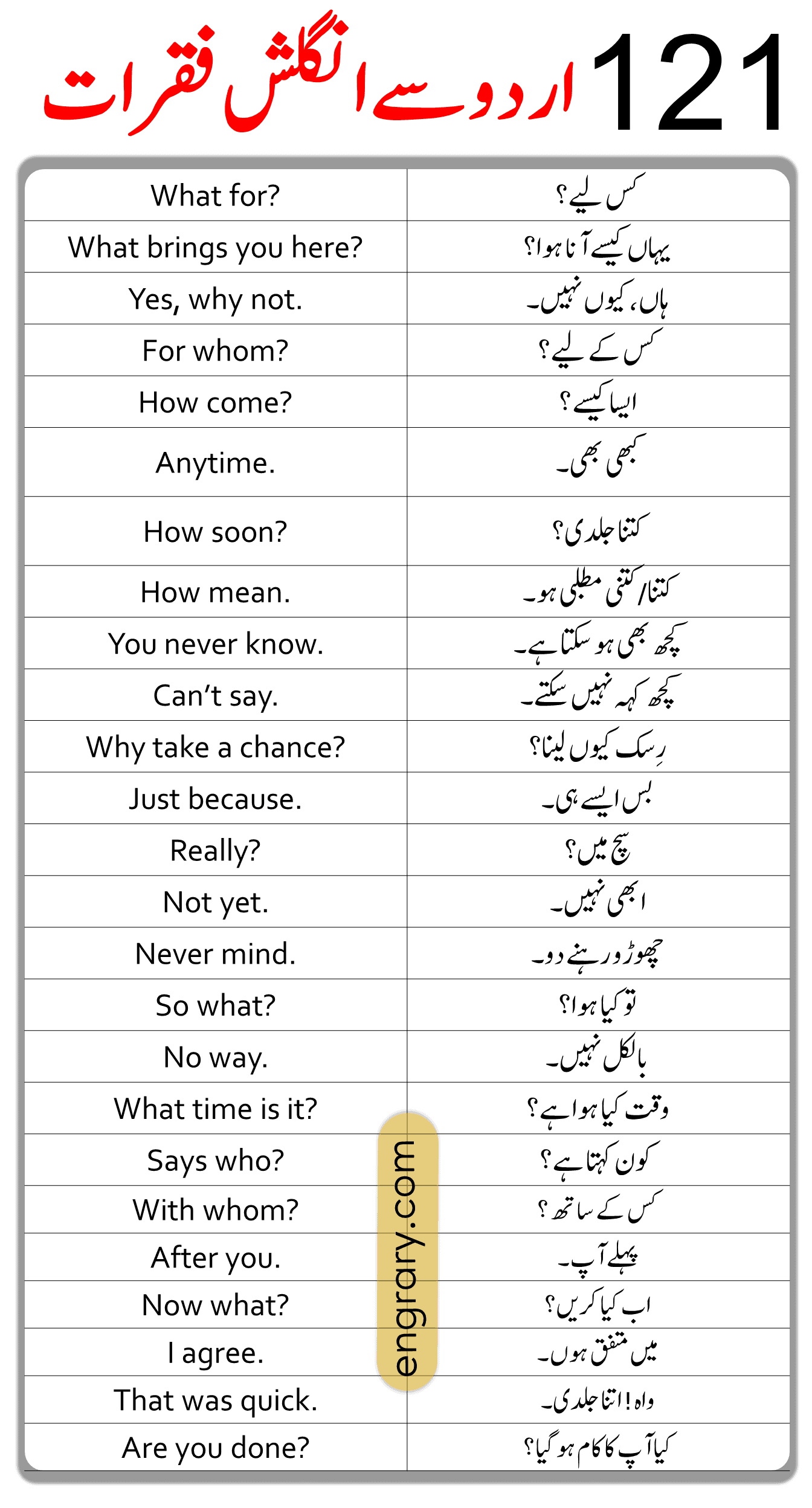 English to Urdu Sentences