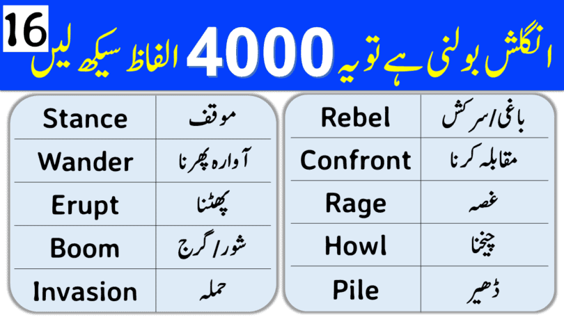4000 English Vocabulary Words with Urdu Meanings Class 16