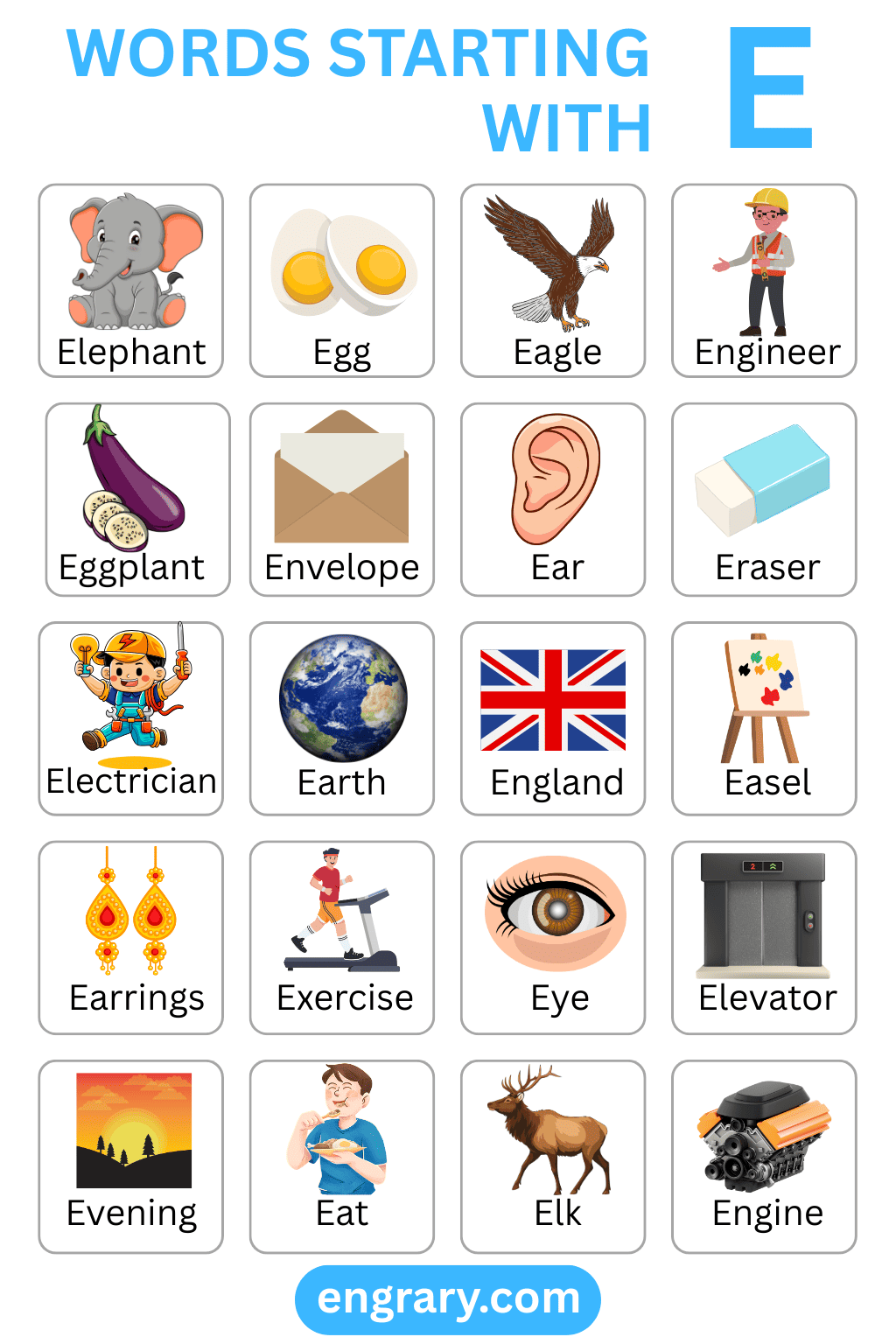 Words starting with E in English