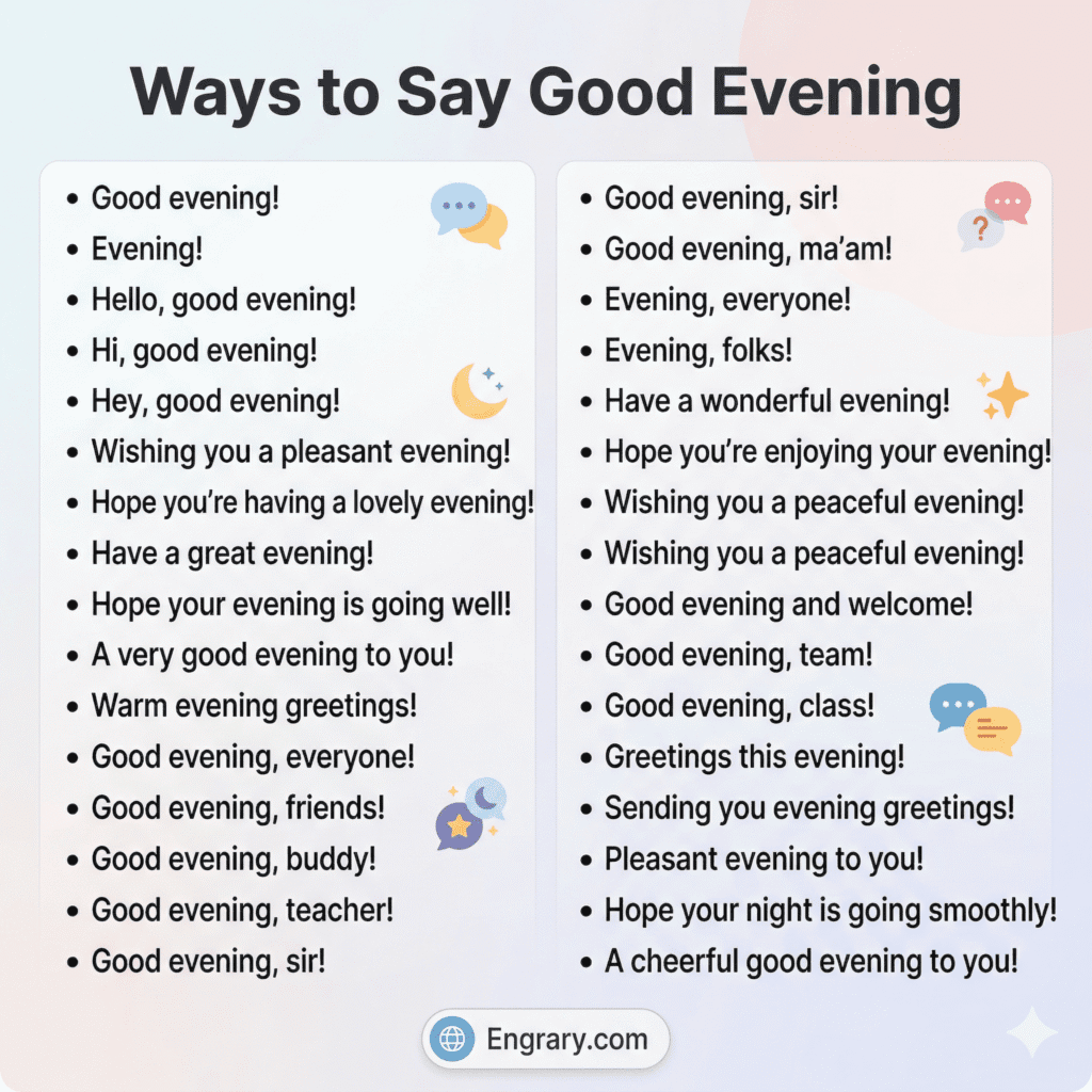 60 different ways to say good evening in English for formal casual friendly and professional situations