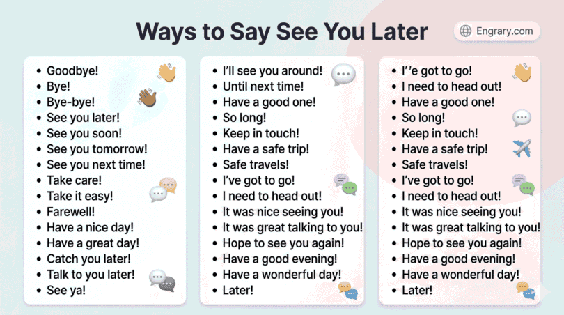 Other ways to say see you later in English for formal casual friendly and professional situations