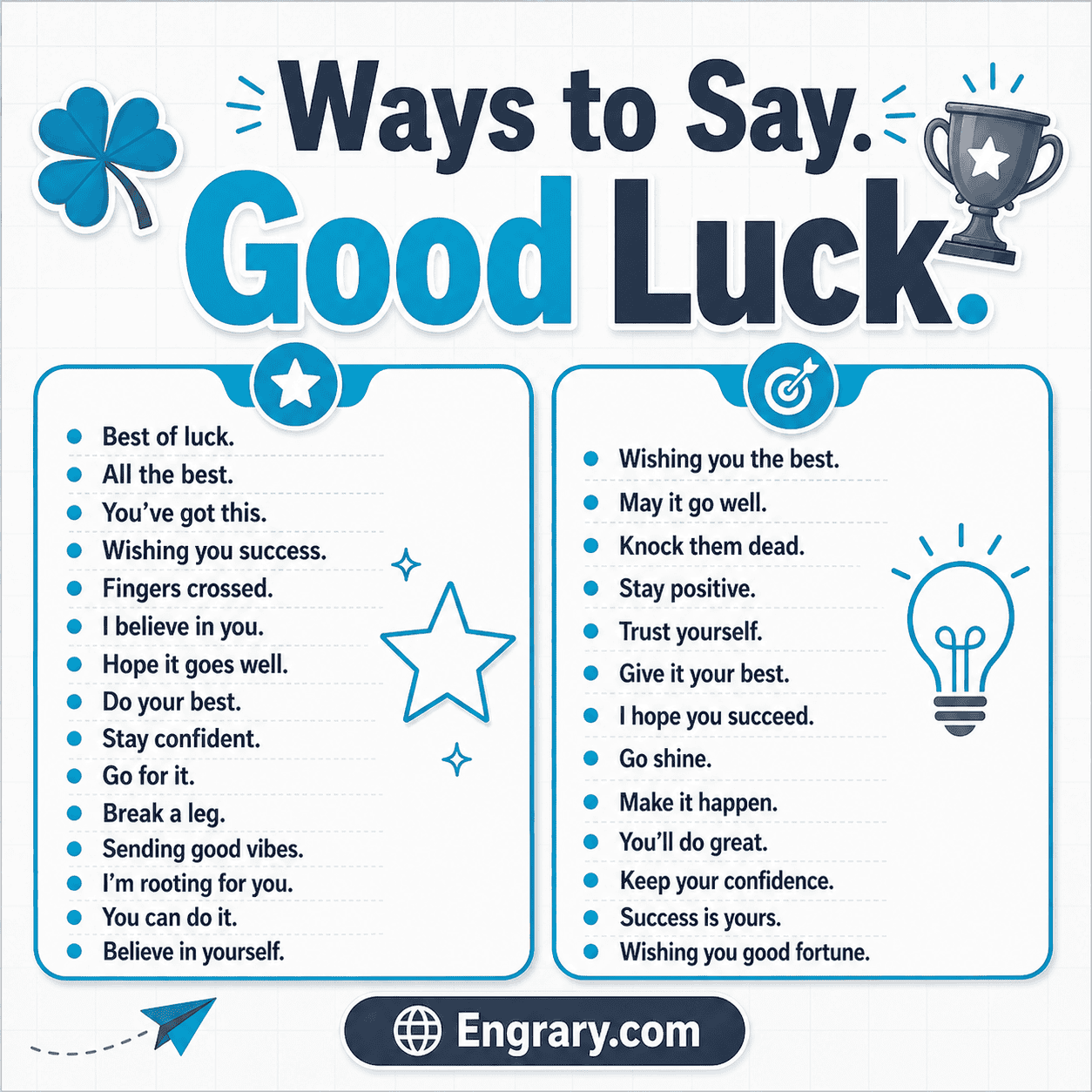 Good luck phrases for exams, interviews, work, and life with encouraging words for confidence, success, support, and big moments.