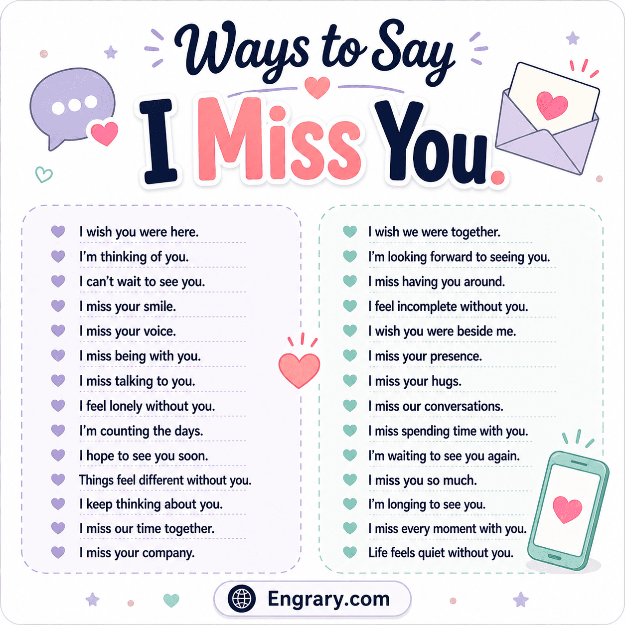 Romantic and cute ways to say I miss you in English for sweet heartfelt playful and text-message situations