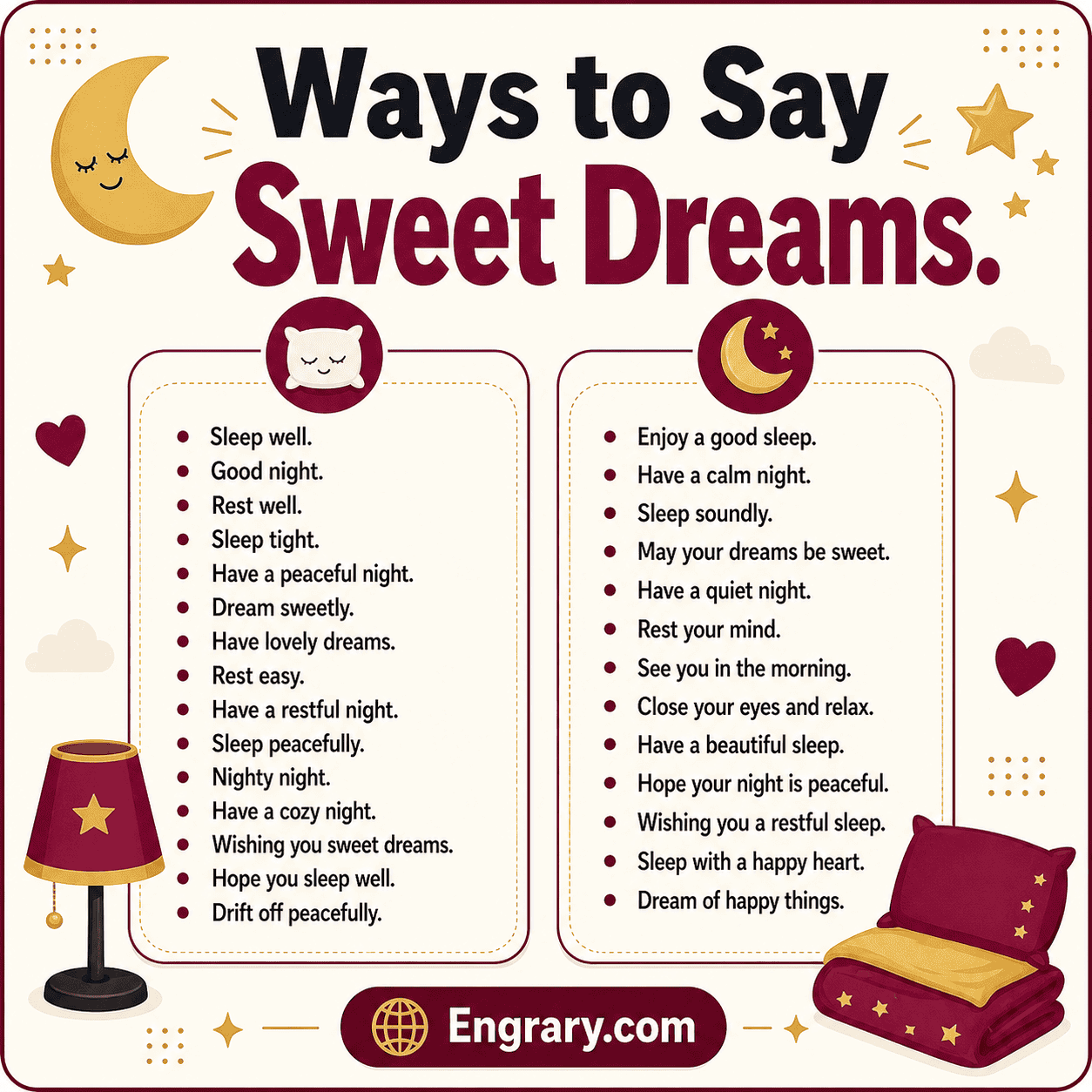 70 sweet dreams alternatives for goodnight texts with romantic, cute, friendly, comforting, and peaceful bedtime wishes.