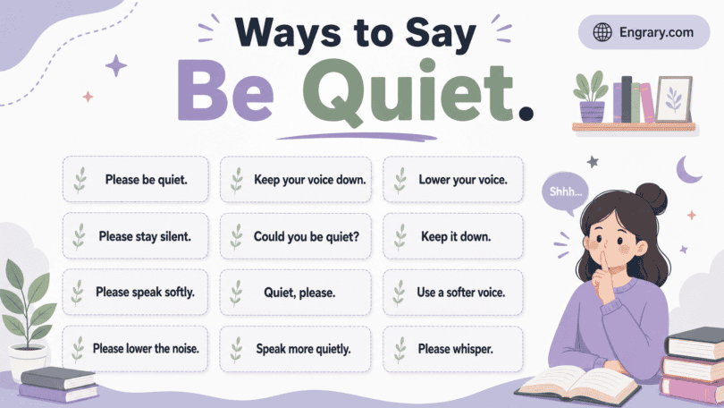 80 ways to say “be quiet” in English without sounding rude, with polite, professional, classroom, parent-friendly, casual, and text-friendly phrases.