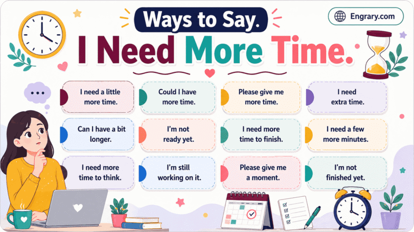 Polite ways to say “I need more time” in English with respectful phrases for deadlines, decisions, replies, meetings, school, and work.