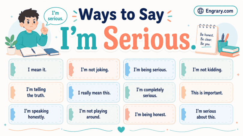 100 ways to say “I’m serious” in English with polite, professional, sincere, warning, boundary, and commitment phrases.