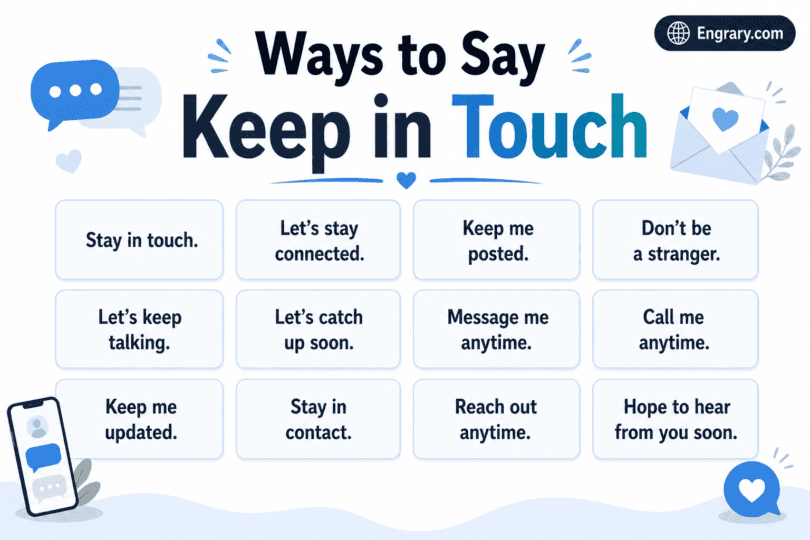 80 polite ways to say keep in touch in English with phrases for work, texts, networking, updates, and friendly conversations.