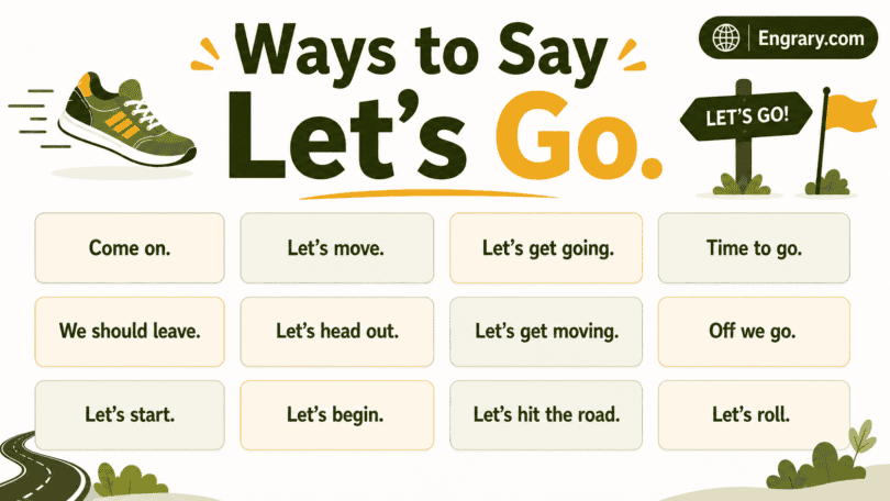 Let’s go alternatives for daily English conversations with polite, casual, travel, work, text, and motivational phrases.