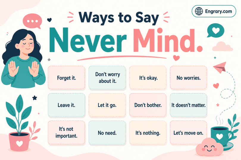 88 polite ways to say never mind in English with professional, gentle, casual, and respectful phrases for texts, emails, and conversations.