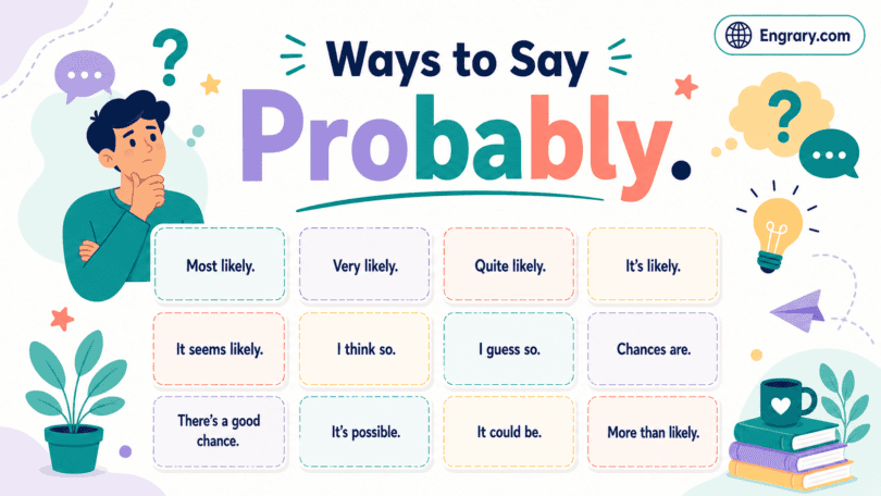 Probably alternatives for work, texts, and daily English with polite, professional, casual, formal, and likelihood phrases.