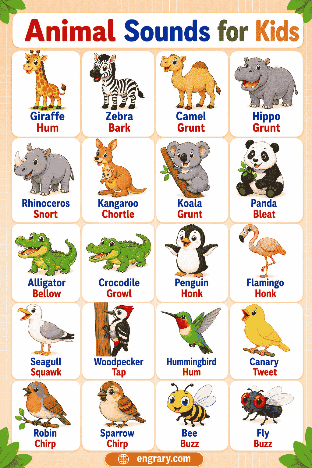 100 animals and their sounds with pictures and names