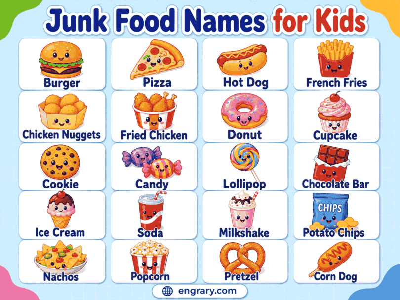 50 Junk Food Names in English for Kids with Pictures