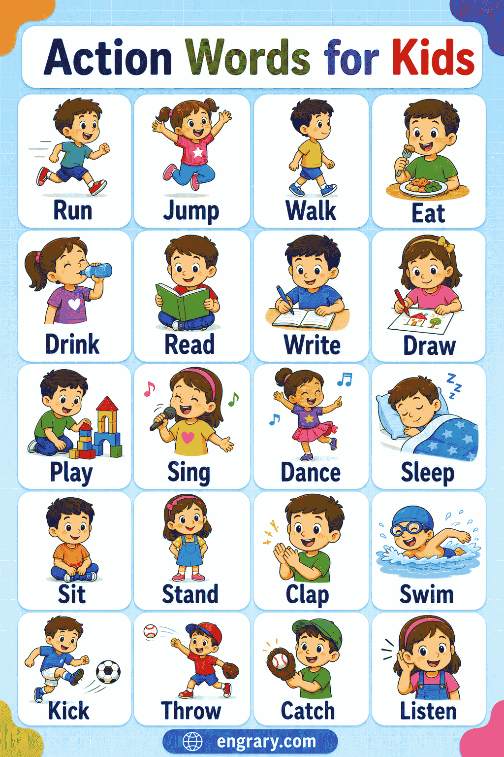 Action Words List for Kids in English