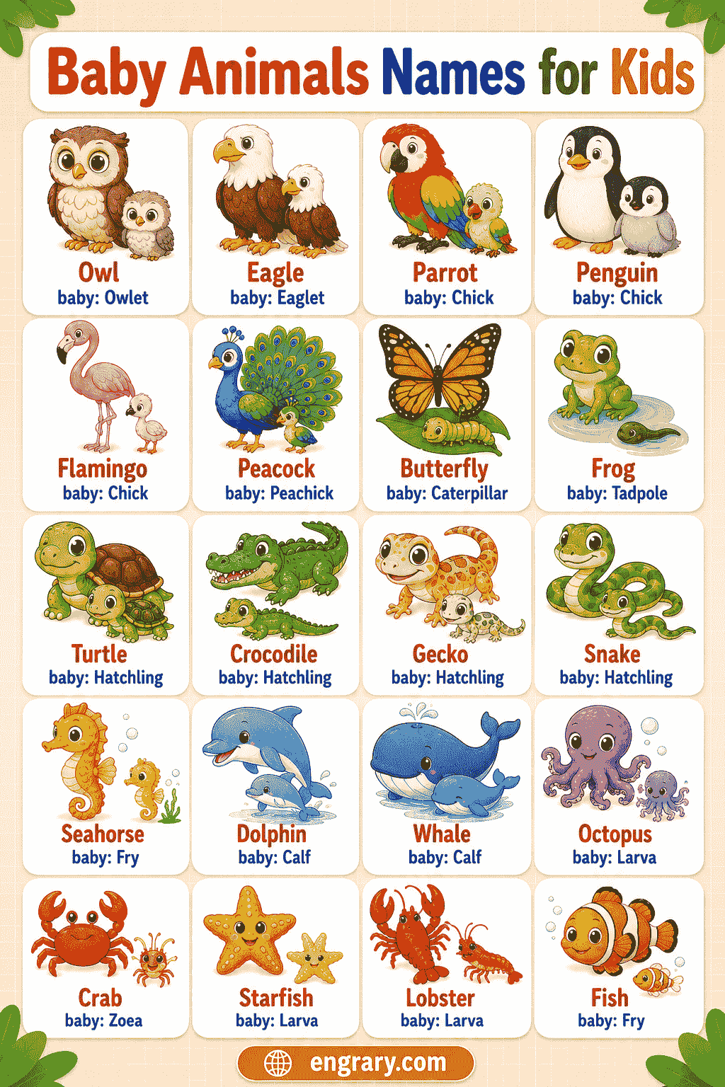 Baby Animal Names with Pictures for Kids